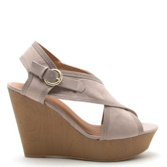 Taupe Criss Cross Wedges - Picture 2 of 7